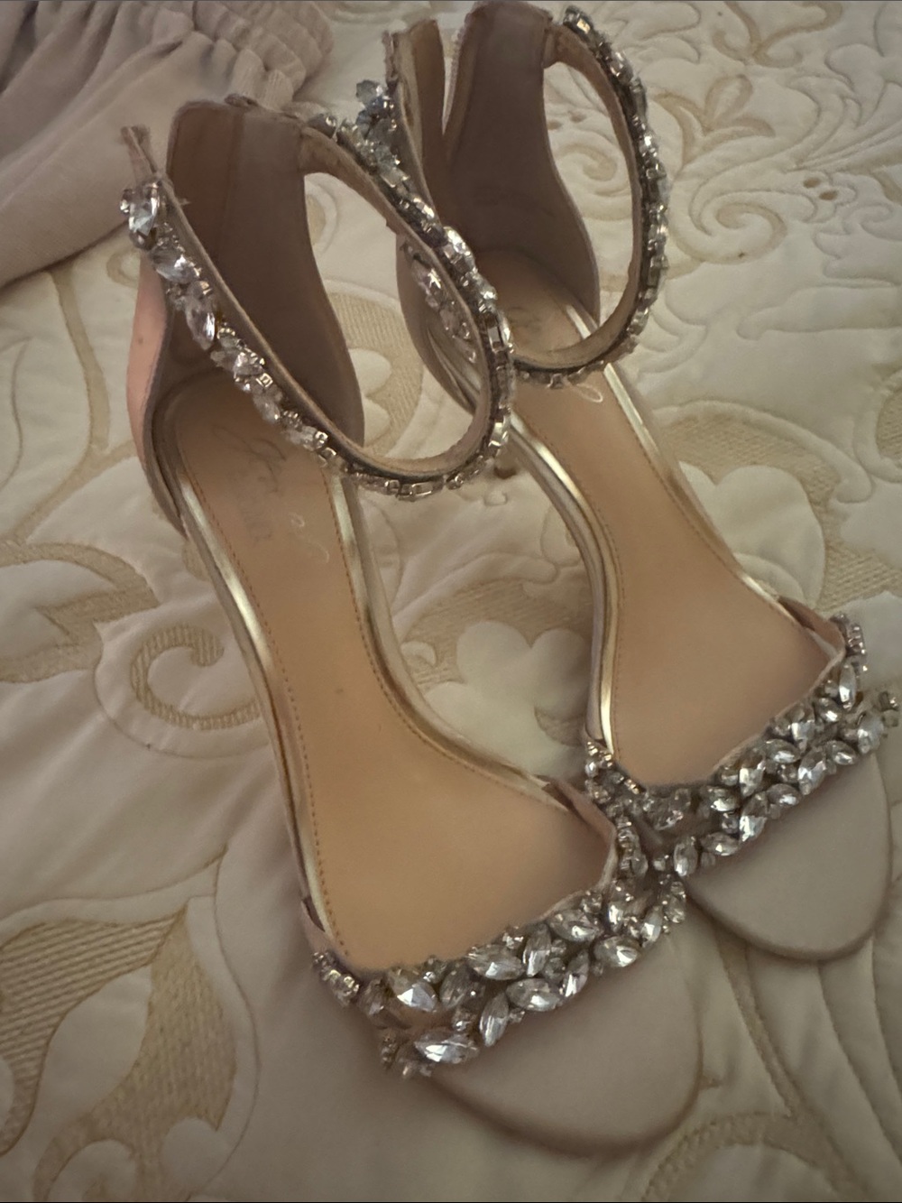 Badgley Mischka Gold Crystal Ankle-Strap Heels